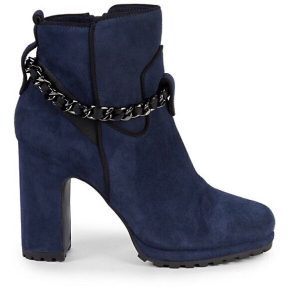 Karl Lagerfeld Lark Chain Suede Booties Size 8/ Excellent - Picture 1 of 7